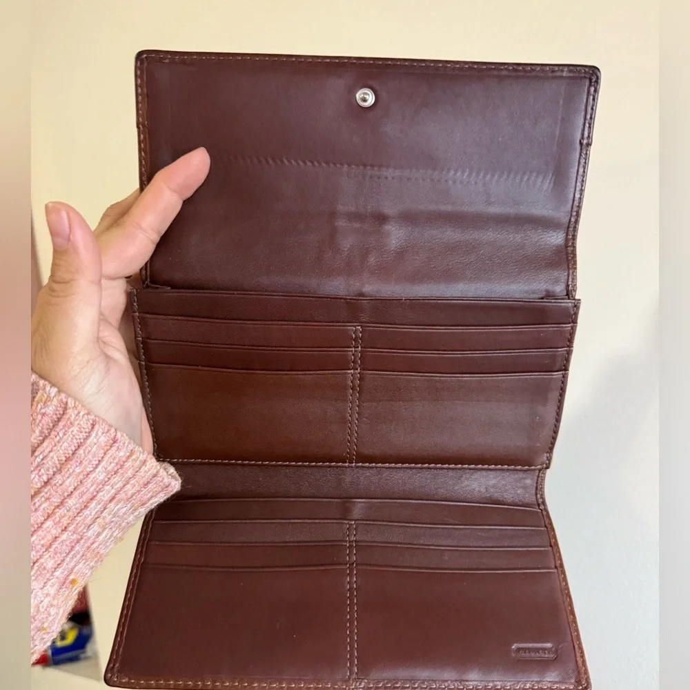 Coach Ashley Mahogany Dark Brown Leather Clutch Wallet